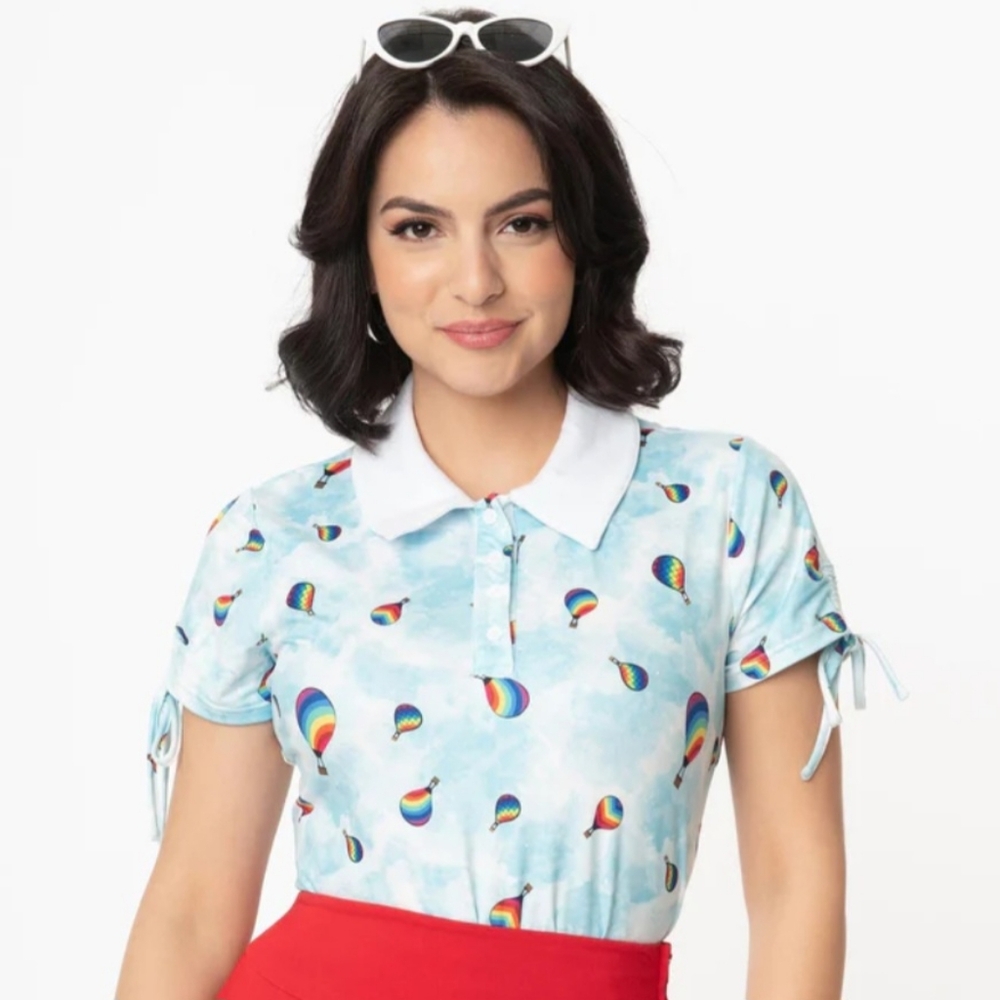 Unique Vintage Light Blue & Hot Air Balloon Print Hope Top